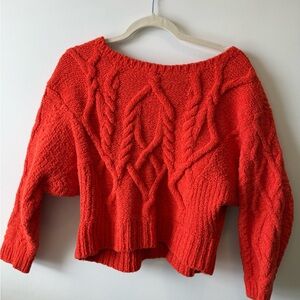 Anthropologie Sleeping on Snow Cable Knit Sweater Vibrant Red Orange